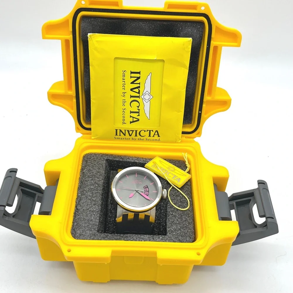 Invicta DNA Urban‎ 10408 Mens Watch Grey Dial Pink Accents Black Silicone Strap